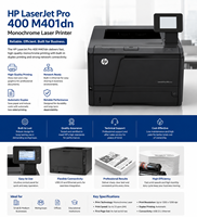 HP LaserJet Pro 400 M401dn Kompatibler Schwarzweiß-Laserdrucker 33 Seiten pro Minute Hochgeschwindigkeit mit automatischem Duplex & kabelgebundenem Netzwerk A4 Bürodrucker