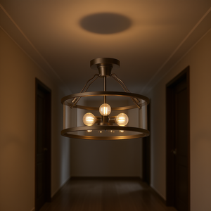 16-Inch 3-<b>Light</b> Flush Mount Ceiling <b>Light</b> Modern Brass Glass Shade Living Room Fixture - Product Image 2