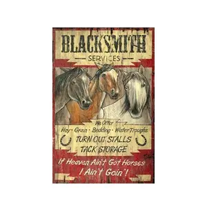 Best Vintage Metal Tin Signs Horse Black Smith Services Farms Ranches Country-Themed Stores Decor Advertising Retro Tin Signs