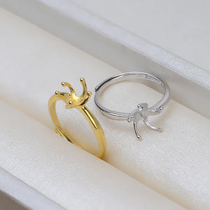 แหวนเงินแท้ S925 แบบห้าก้านเปิด ปรับขนาดได้ 6-7 สำหรับทำเครื่องประดับมุก DIY พร้อมชุบทอง 14k 218 ฐานเปล่า - Product Image 2