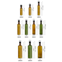 Bouteilles en plastique vert foncé de qualité alimentaire de 500 ml pour huile d'olive avec couvercle, emballages en plastique marron carrés de 250 ml et 1000 ml pour vinaigre et vin