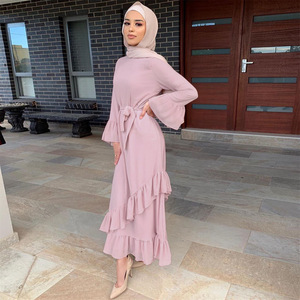 Robe abaya ample élégante pour femmes couleur unie manches longues Robe respirante Cardigan pour la prière islamique inspirée par Dubaï Turquie - Product Image 1