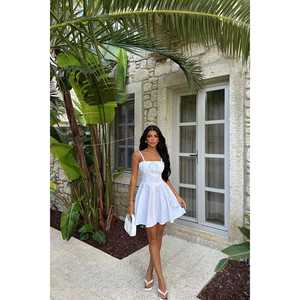 Vestido Mini Floral Blanco con Tirantes, Cuello Cuadrado, Forro, Modesto, para Fiesta, Formal, Dulce, Graduación, Invierno, Otoño, Primavera, Talla XS - Product Image 2
