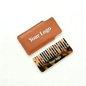 Peignes et étuis en acétate écaille de tortue personnalisés de 4 mm d'épaisseur, peigne à cheveux pour hommes et femmes avec pochette en cuir PU pour la coiffure - Product Image 1