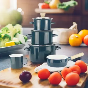 Wujo Enamelware Fabrikant Bulk Minimalistisch Modern Europees Amerikaans Email Keukengerei Met Emaille Moksaus Pan Pot