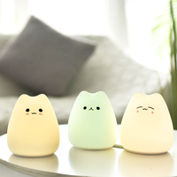 Veilleuse pour enfants en silicone, mignonne, mini, LED RGB, à piles, à changement de couleur par clignotement, en forme de chat