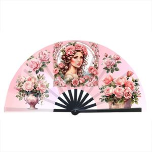 Éventail pliable en bambou de 33 cm pour festivals, promotions et fêtes – Éventail à main en nylon élégant avec motif peint - Product Image 3