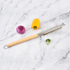 Brosse de nettoyage pour pierre à pizza de four à bois, en fibre de coco, avec long manche, outil de nettoyage et grattoir - Product Image 4