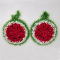 Éponge de nettoyage en maille crochetée à la main, adorable pastèque avec feuille, éponge à vaisselle