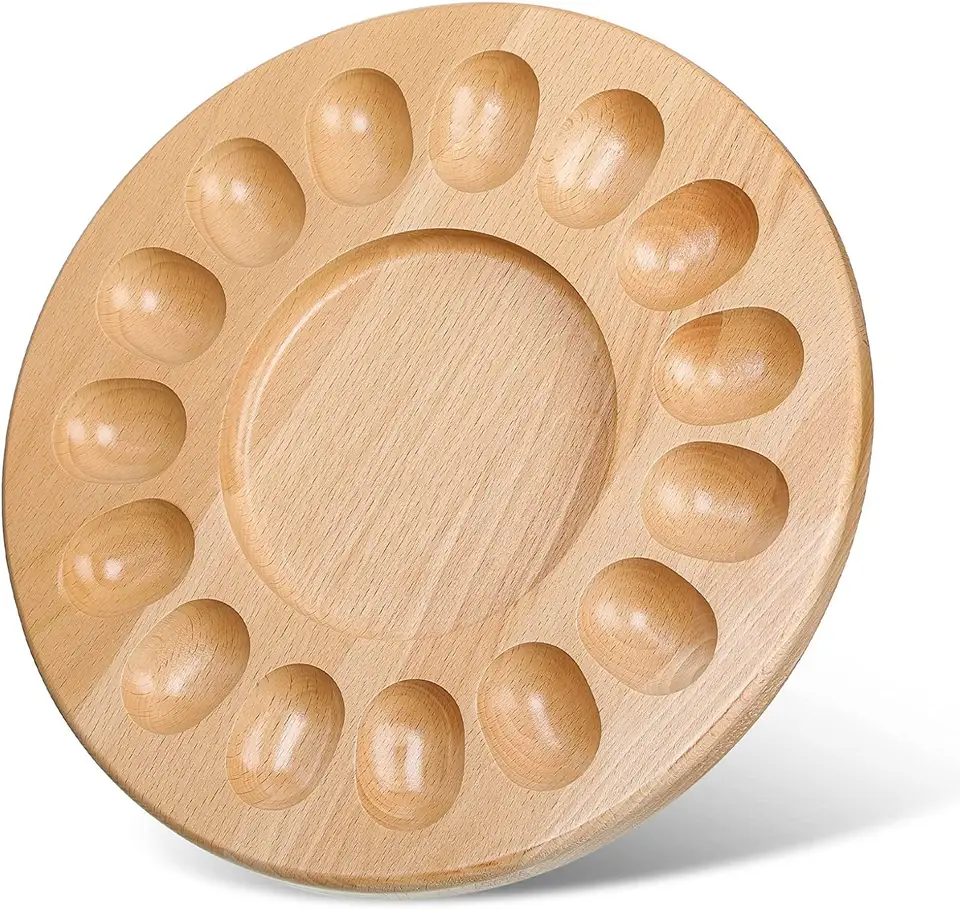 15 Holes Reversible Wood Deviled Egg Platter and Charcuterie Board 11.8'' x 11.8'' x 0.75'' Wood Cutting Board