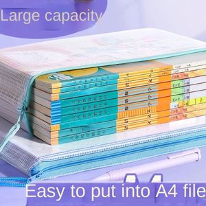 Pochette à fermeture éclair A4 couleur Morandi, petite pochette transparente en maille pour fournitures scolaires, sacs d'information pour étudiants, recyclable - Product Image 2