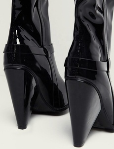 Bottes à talons compensés très longues pour femmes, à bout pointu, talons compensés hauts, bottes cuissardes, chaussures en cuir verni effet miroir, bottes au-dessus du genou - Product Image 4