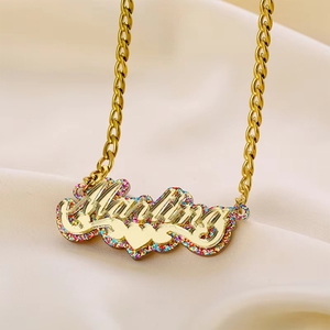 Collana con Doppio Nome Personalizzato in Acrilico Colorato, Ciondolo Femminile Raffinato e Lucido in Acciaio Inossidabile Stile Europeo e Americano - Product Image 4