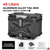 Top Case en Aluminium 36L/45L/56L/65L, Blanc X-Plate, Double Verrouillage, Étanche et Élégant, pour Moto et VTT