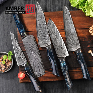 มีดเชฟเหล็กดามัสกัส 73 ชั้น ขนาด 8 นิ้ว ยี่ห้อ Amber Custom ผลิตจากเหล็ก ASU10 คุณภาพสูง พร้อมด้ามจับเรซิ่น สำหรับเชฟ - Product Image 6