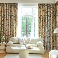Tela de Cortina Estampada 100% Poliéster, Diseño Floral de Mariposas, Color Crema, Tela para Cortinas al por Mayor para Sala de Estar