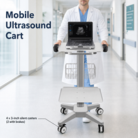 Chariot médical à ultrasons en aluminium aéronautique avec deux supports pour sondes et étagère de rangement inférieure