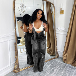 Nouveautés 2025 Combinaison <span class=keywords><strong>en</strong></span> <span class=keywords><strong>jean</strong></span> pour femme taille haute coupe ample style vintage décontractée automne jambe large - Product Image 6