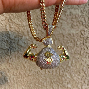 Colgante de Plata de Ley 925 con Letra Personalizada, Estilo Hip Hop, con Incrustaciones de Moissanita VVS, Diseño de Bolsa de Dinero - Product Image 1