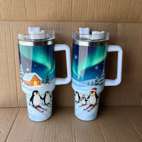 Gobelet de 40 oz avec poignée et paille en acier inoxydable 304, gobelet personnalisé pour Noël, Halloween, mug à café, mug à bière, drapeau américain