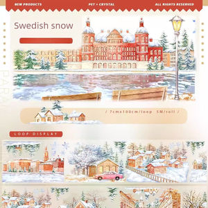 1 Rollo de Cinta Decorativa para Manualidades con Diseño de Personajes Nocturnos de Invierno y Paisajes con Barandillas - Product Image 5