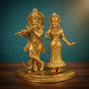 Murti de Radha Krishna Bhagwan Hecho a Mano, Tradicional y Art Deco, de Latón y Aluminio, para Decoración de Oficina y Sala de Estar, Decoración Diwali - Product Image 5