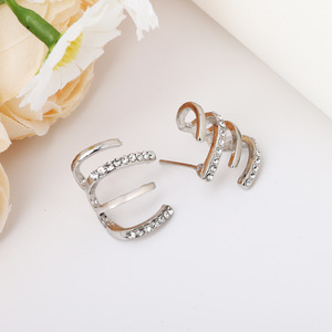 Boucles d'oreilles clous géométriques rondes à taille brillante, serties de strass en cristal, en alliage de zinc, bijoux de mode pour femme, cadeau 2026 - Product Image 2