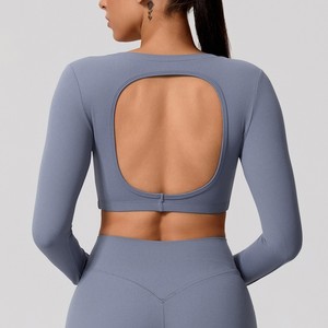 Sujetador deportivo transfronterizo estilo americano, con espalda descubierta, transparente, ajustado, de manga larga, con relleno y soporte para el pecho, para fitness, elástico. - Product Image 6