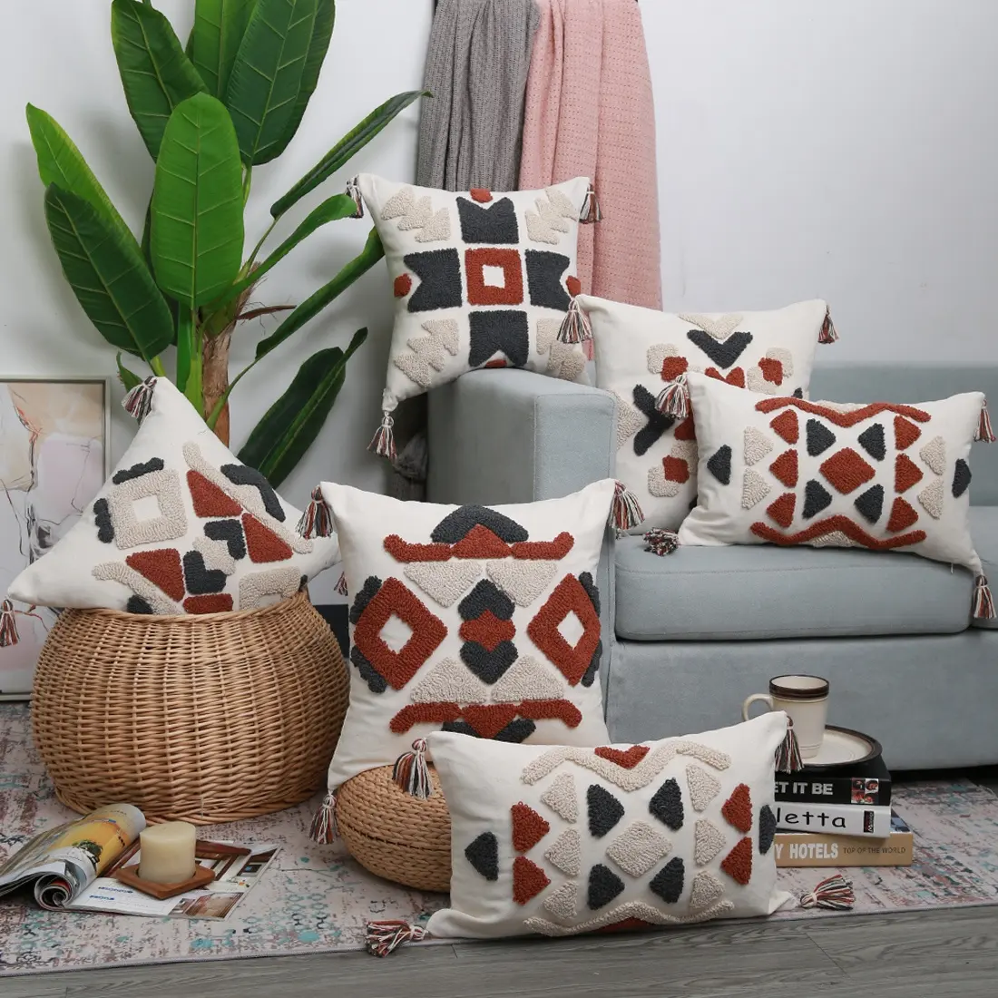 Commercio all'ingrosso decorativo boho nappa trapuntata cuscino soffici cuscini di copertura del cuscino di tiro india per la decorazione domestica