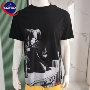QZFSO, camiseta gráfica de peso pesado de alta calidad, Camiseta de algodón de gran tamaño con logotipo personalizado, camiseta negra recortada con estampado cuadrado para hombre - Product Image 1