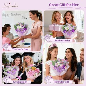 Bouquet di Fiori di Giglio e Rosa Lavorato a Mano all'Uncinetto, Stile Naturale, Bouquet <span class=keywords><strong>Viola</strong></span> <span class=keywords><strong>da</strong></span> <span class=keywords><strong>Giardino</strong></span> 1987 - Product Image 4