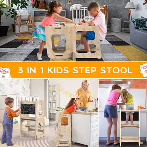 Ayarlanabilir yükseklik emniyet bambu Montessori çocuklar katlanabilir yürümeye başlayan kule plastik katı ahşap yardım kulesi öğrenme kulesi - Product Image 5