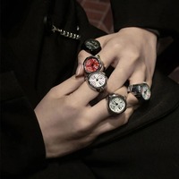 Vintage Punk Quartz doigt montre de poche anneau pour femmes hommes Goth horloge anneaux montre numérique élastique extensible anneaux bijoux cadeau