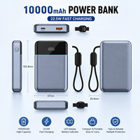 Chargeur portable 22,5 W 10000 mAh avec câble tressé intégré, écran LED numérique, autorisé en avion, batterie externe pour téléphone