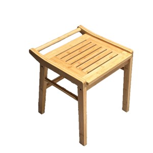 Ruoyi Bamboo Bathroom Stool 38x40x43 Cm Non Slip <b>Shower</b> Seat With Towel <b>Rack</b> <b>Storage</b> Stool - Product Image 4