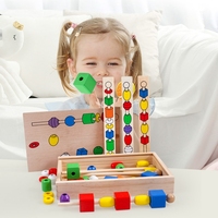 Montessori Educational Wooden Lacing Beads Toys Threading Beads Game Beaded Stringing Games