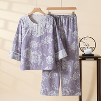 Ensemble 2 pièces pour femmes HDS640, haut à manches longues et pantalon en jacquard teint en fil, tenue décontractée pour femmes