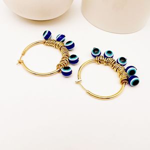 Turkish Blue Eye Hoop <b>Earrings</b> Gold Zinc Alloy <b>Tassel</b> Dangle Fashion Jewelry Yiwu Origin - Product Image 3