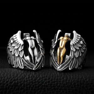 Anillo Yunnique de Acero Inoxidable 316 de Dos Tonos con Cruz de Ángel para Hombre, Estilo Antiguo en Plata y Oro, Atrevido, Oscuro, Rebelde, Motero, Punk, Gótico, para Fiesta - Product Image 1