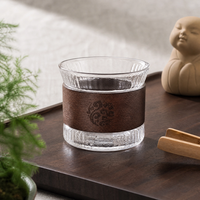 Tasse à thé en verre de style japonais, tasse côtelée à rayures verticales, verre résistant à la chaleur avec poignée en bois, petite capacité, tasse de dégustation pour maîtres sommeliers