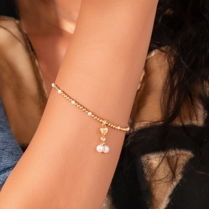 Gold Plated Stainless Steel <b>Beaded</b> <b>Bracelet</b> With Pearl And Heart Charm For Women Fashion Jewelry - Product Image 3