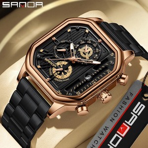 Reloj de Hombre Sanda 7058 con Calendario Luminoso Cuadrado, Reloj de Pulsera de Cuarzo Moderno a Prueba de Agua con Correa y Banda de Acero - Product Image 2