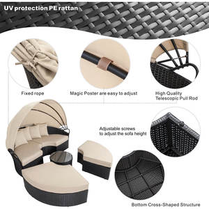 سرير نهاري مستدير من الخيزران الهندي للاستلقاء تحت الشمس في الهواء الطلق مع مظلة أثاث فناء شاطئ سرير شمس أريكة مستديرة من الخيزران الهندي بجانب المسبح - Product Image 4