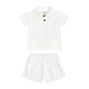 ชุดวอร์ม2ชิ้นสำหรับเด็กชุดเสื้อผ้าเด็กสีพื้นสำหรับฤดูร้อนชุดเสื้อโปโลผ้าคอตตอน + กางเกงขาสั้น - Product Image 4