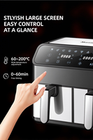 Friteuse à air double zone grande capacité en acier inoxydable, commande tactile intelligente, double panier, électrique, contrôlée par application pour cuisine domestique