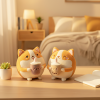 Porte-clés mignon Kawaii de 10cm en peluche adorable chiot Corgi chien jouet en peluche doux oreiller en peluche cadeau drôle lait thé boisson sac