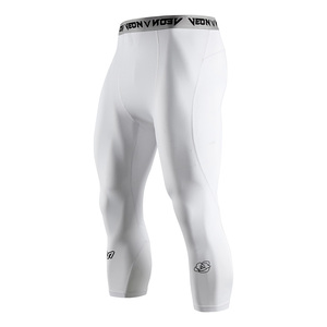 Pantalon de compression 3/4 pour hommes avec logo personnalisé, faible MOQ, respirant, séchage rapide, pour gym, fitness, athlétisme, course à pied, type capri, vente en gros, direct usine - Product Image 3