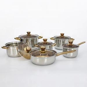 Juego de ollas Shenghong de 12 piezas de acero inoxidable con tapas de vidrio, antiadherente, apto para horno, en caja de regalo. - Product Image 1