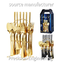 Ensemble de couverts Dinyon en acier inoxydable 24 pièces, manches en plastique, finition miroir, couteau à steak, fourchette, cuillère, boîte cadeau pour mariage et fête