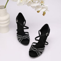 Chaussures de danse latine pour femmes, talons de salsa, tango, danse de salon, avec strass, couleur noire, chaussures de sport pour femmes, sandales d'été